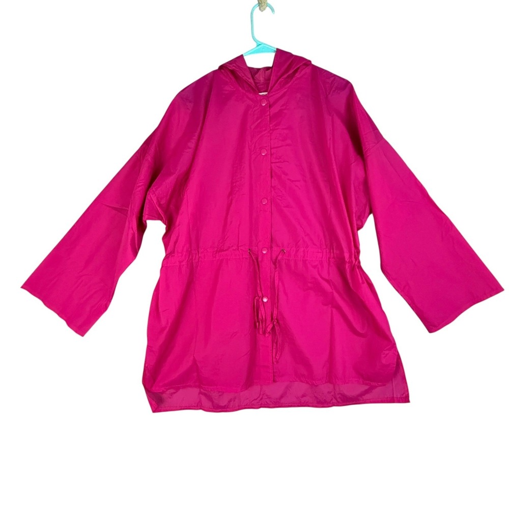 Totes Raincoat Women Large Pink Hooded Drawstring Waist Snap Front Lightweight